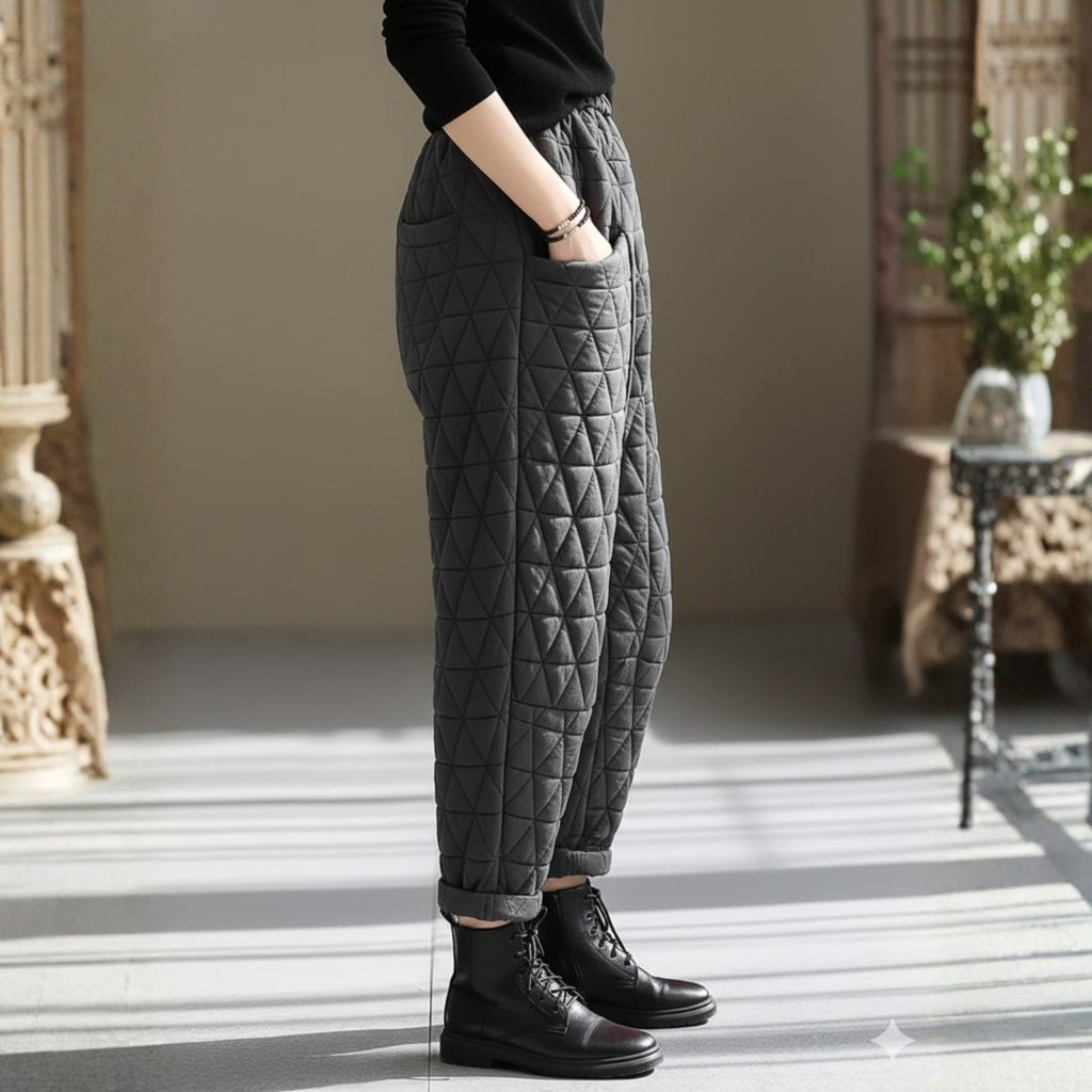 Elara Women's Diamond Quilted Thermal Cotton Jogger Pants