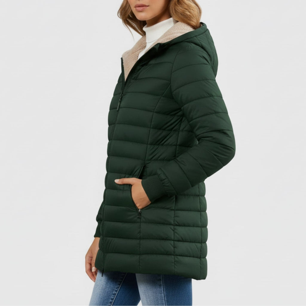 Adelise Women's Long Quilted Puffer Coat – Waterproof Winter Warmth Jacket