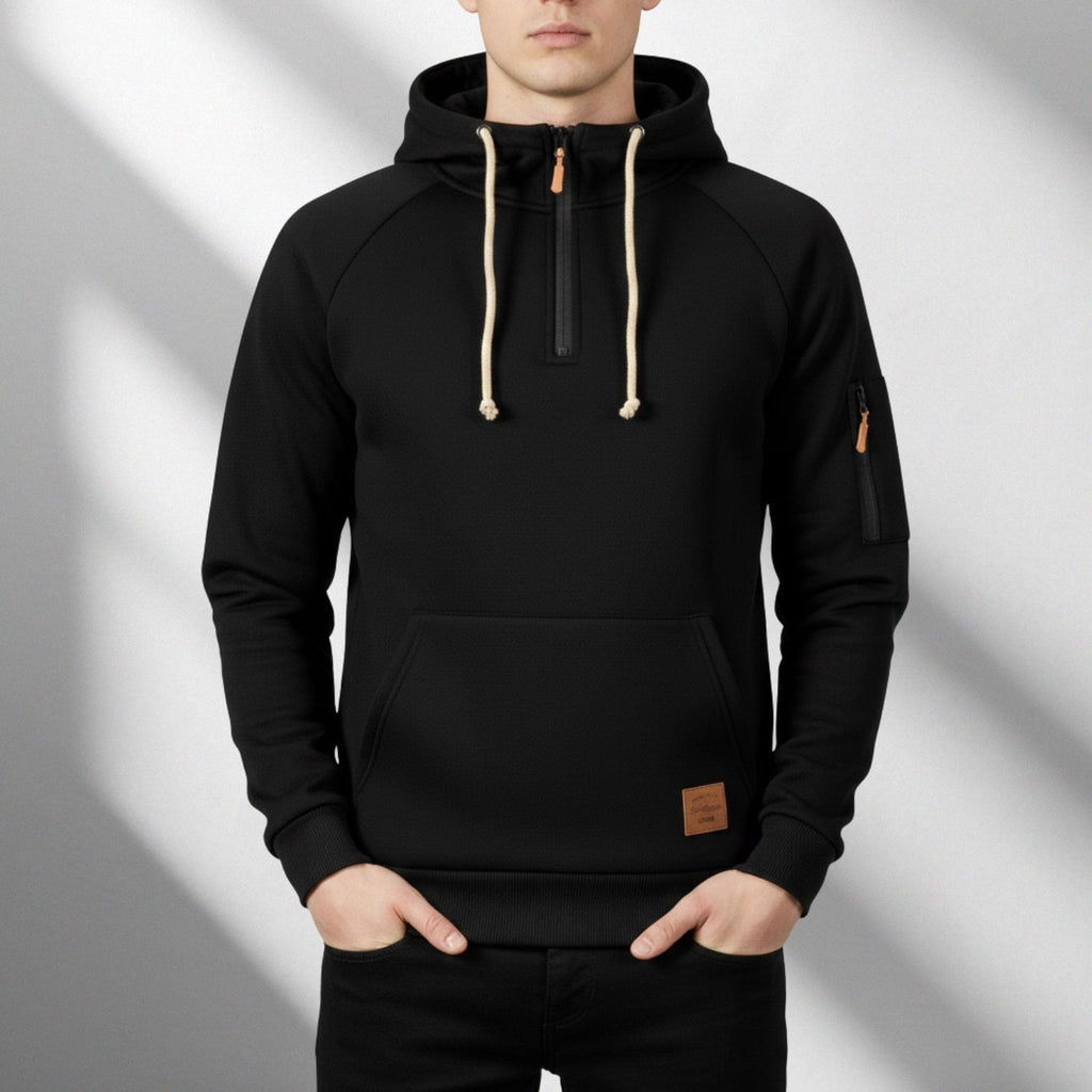 Hendrix Men's Heavyweight Cotton Blend Zip-Up Hoodie with Multiple Pockets