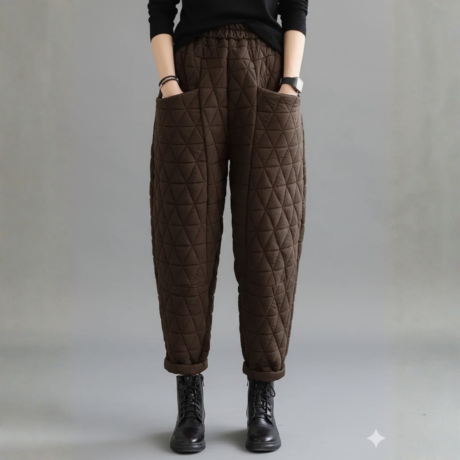 Elara Women's Diamond Quilted Thermal Cotton Jogger Pants