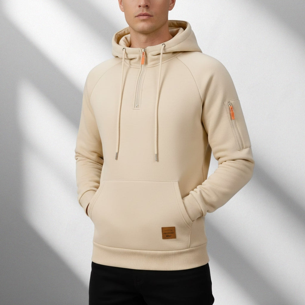 Hendrix Men's Heavyweight Cotton Blend Zip-Up Hoodie with Multiple Pockets