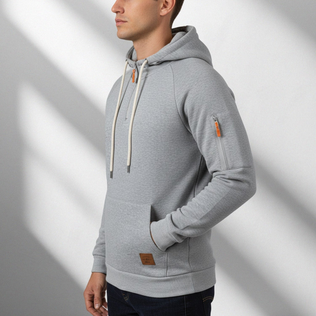 Hendrix Men's Heavyweight Cotton Blend Zip-Up Hoodie with Multiple Pockets