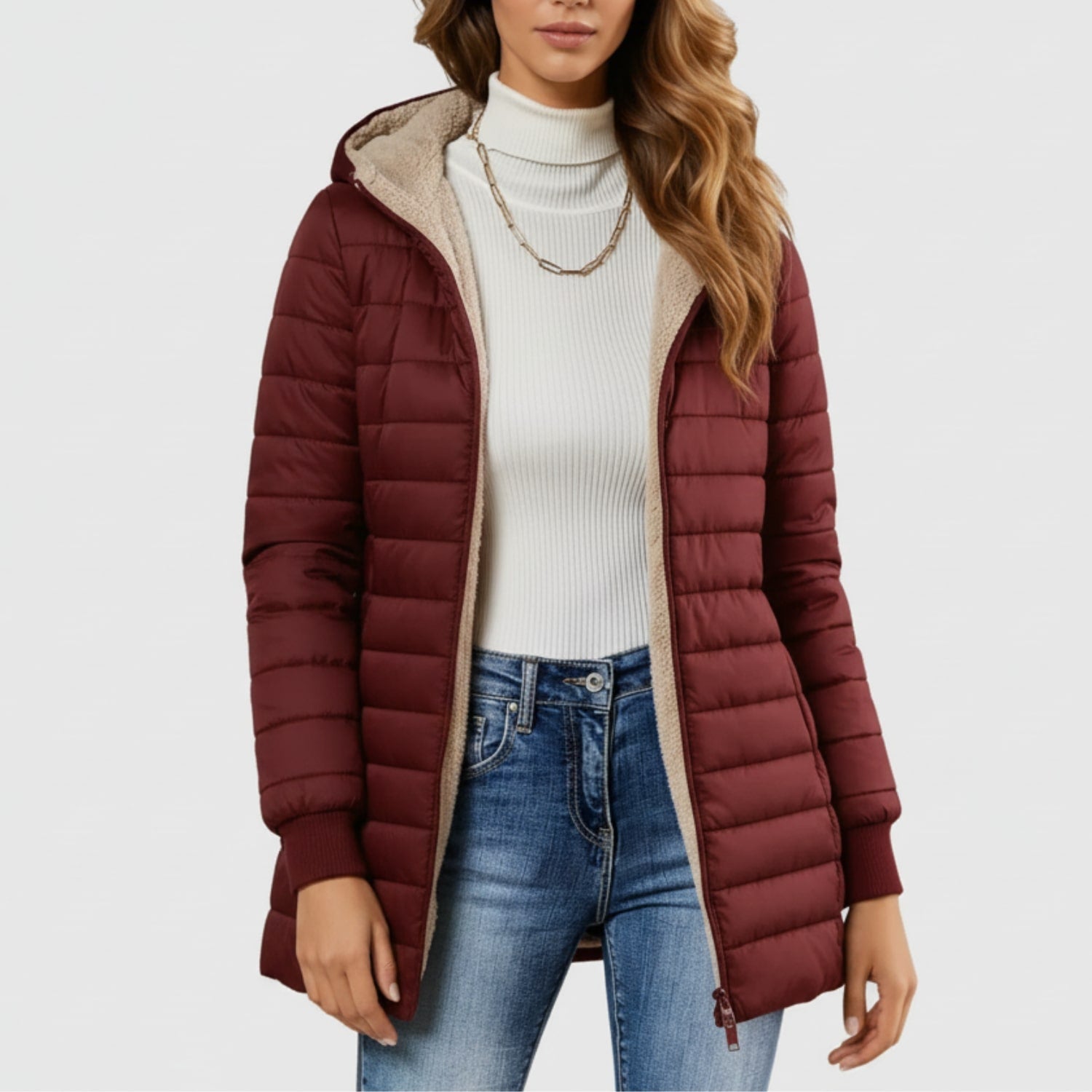 Adelise Women's Long Quilted Puffer Coat – Waterproof Winter Warmth Jacket