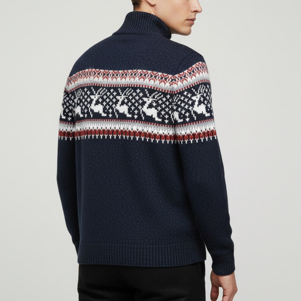 Aldrey Men's Wool Knit Quarter-Zip Christmas Sweater Pullover