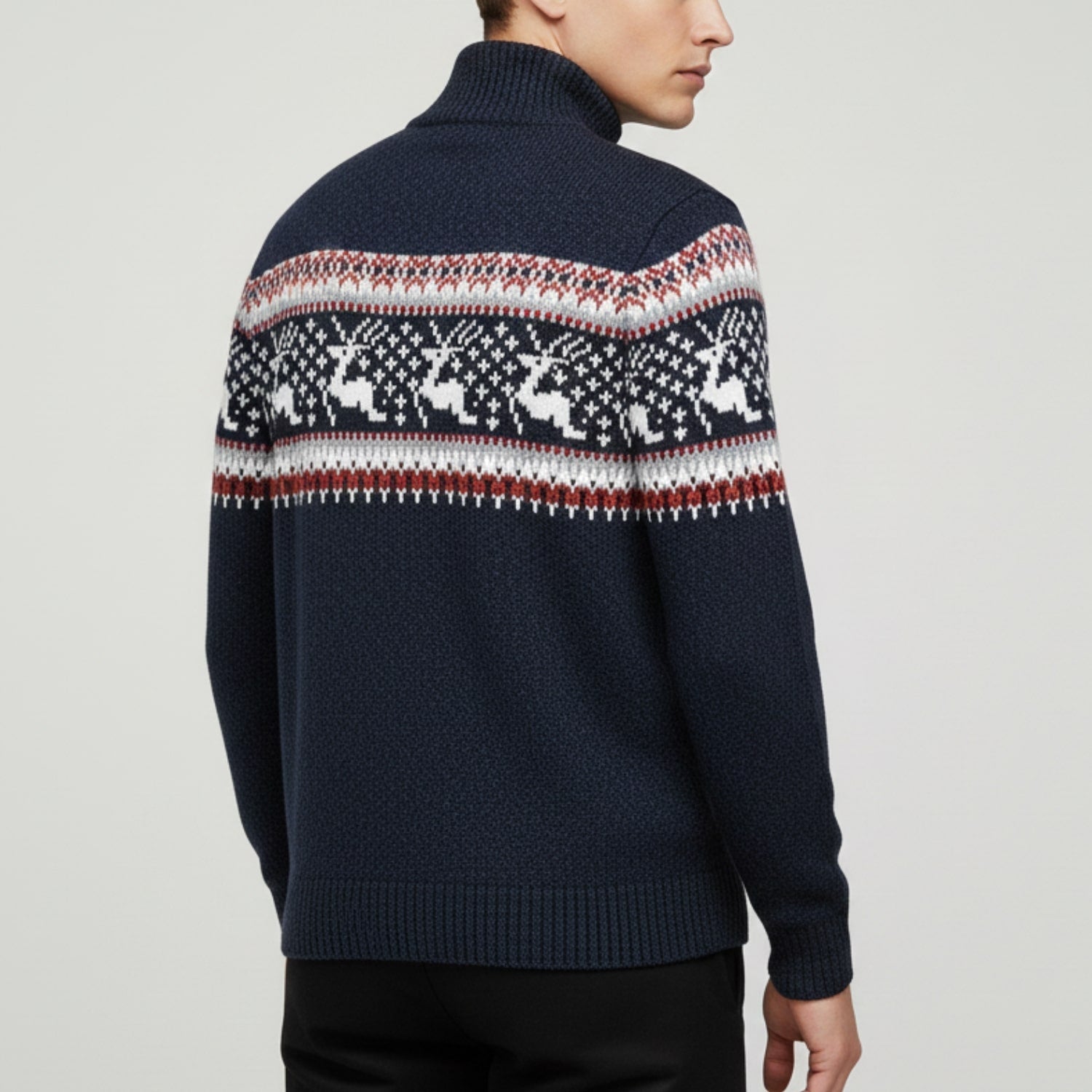 Aldrey Men's Wool Knit Quarter-Zip Christmas Sweater Pullover