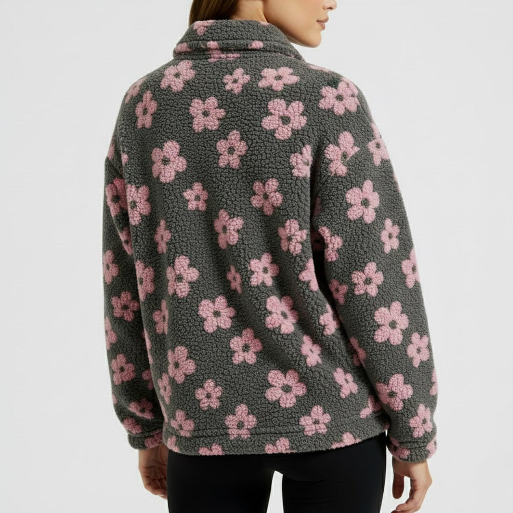 Eliza Women's Oversized Floral Fleece Half-Zip Winter Pullover