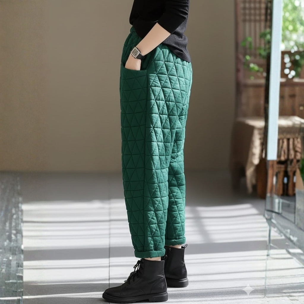 Elara Women's Diamond Quilted Thermal Cotton Jogger Pants