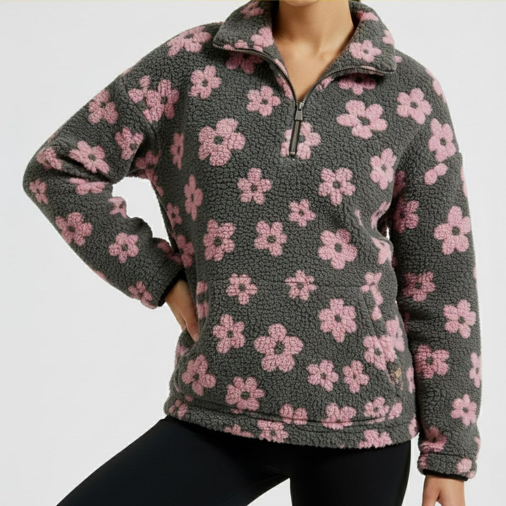 Eliza Women's Oversized Floral Fleece Half-Zip Winter Pullover