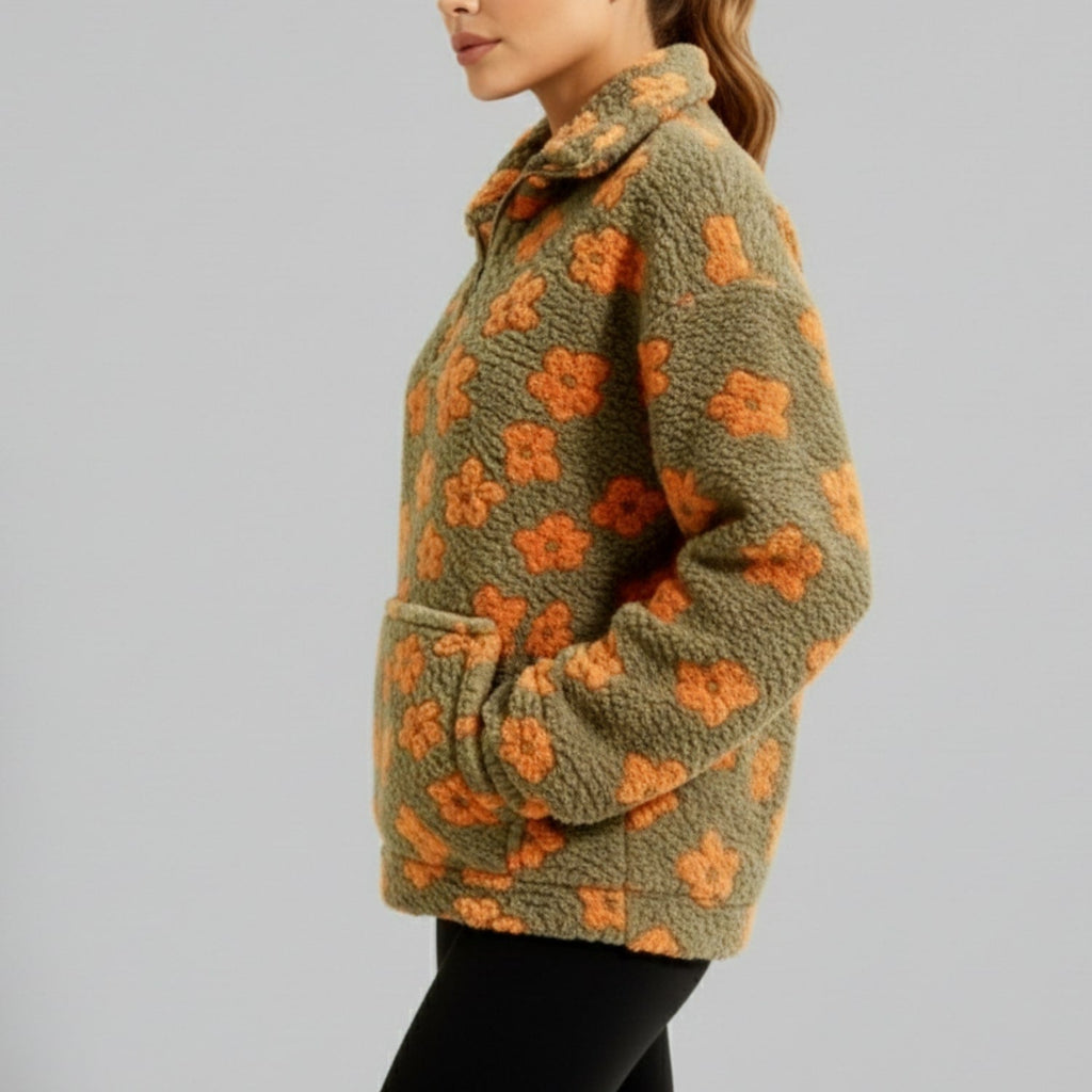 Eliza Women's Oversized Floral Fleece Half-Zip Winter Pullover