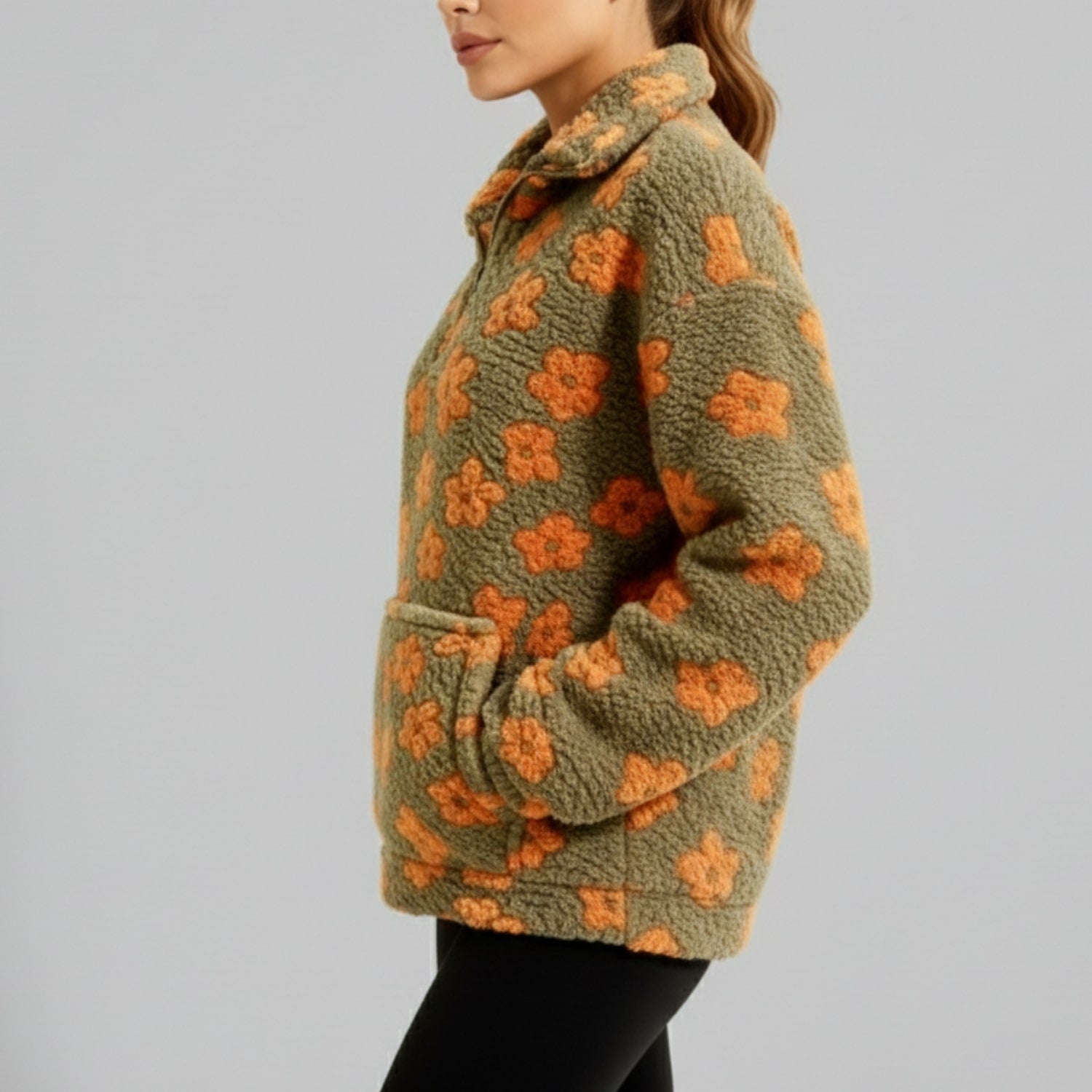 Eliza Women's Oversized Floral Fleece Half-Zip Winter Pullover