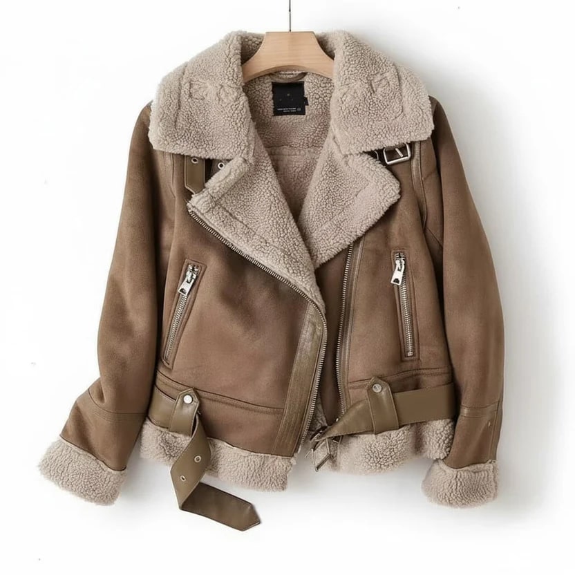 Aubrey Women's Aviator Suede Jacket with Plush Shearling Lining