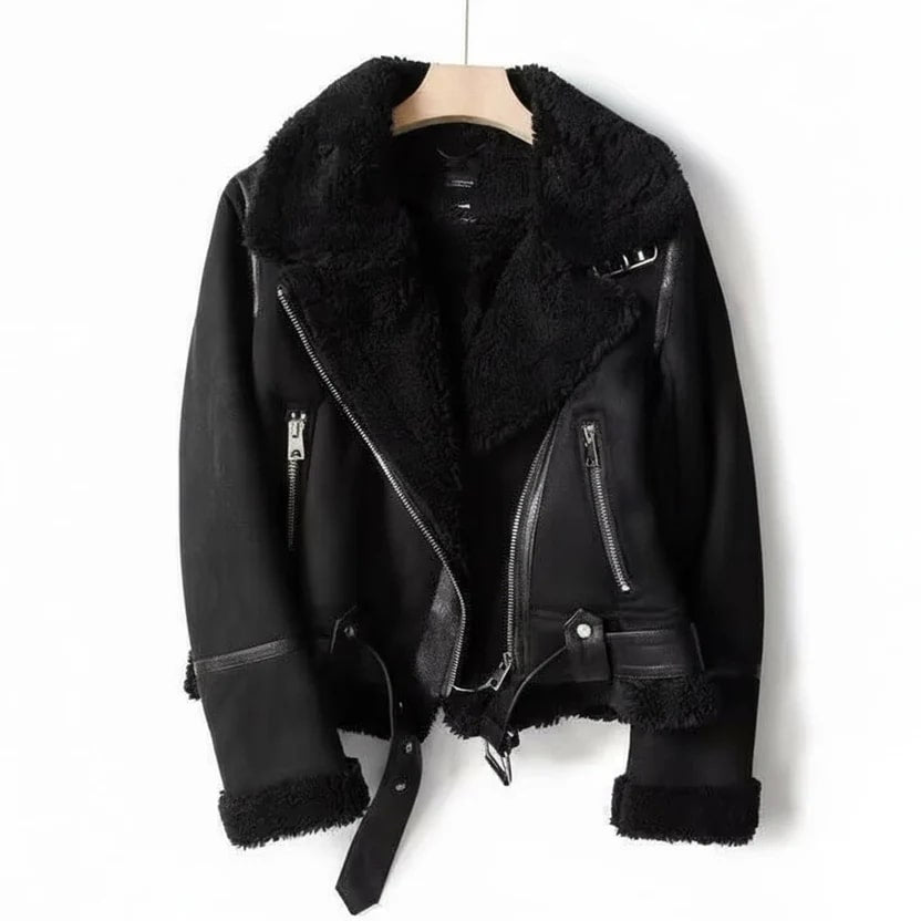 Aubrey Women's Aviator Suede Jacket with Plush Shearling Lining