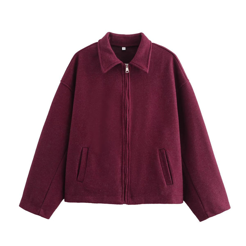 Bettina Wool Blend Cropped Jacket – Oversized Zip-Up Outerwear