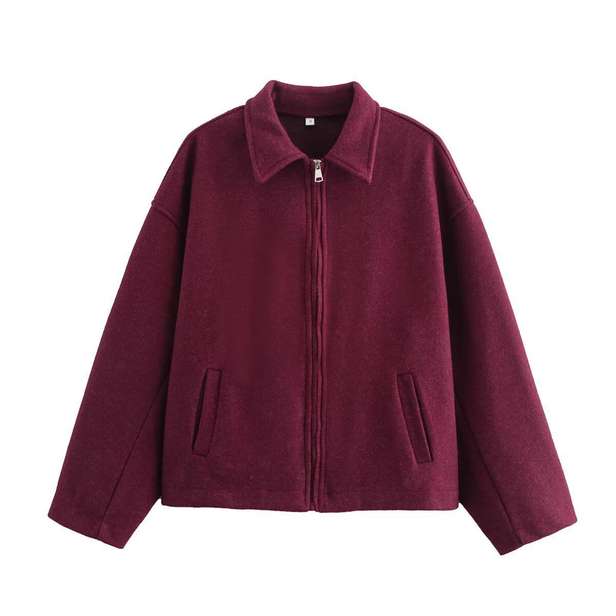 Bettina Wool Blend Cropped Jacket – Oversized Zip-Up Outerwear