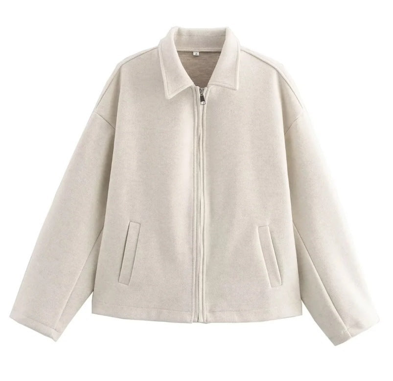 Bettina Wool Blend Cropped Jacket – Oversized Zip-Up Outerwear