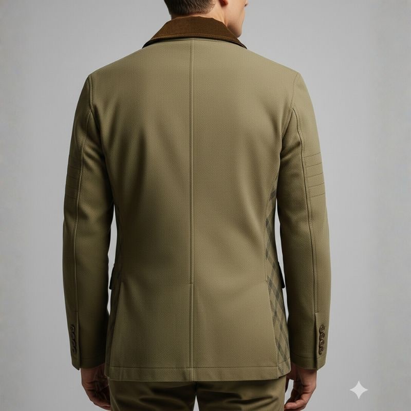 Brescia Men's Heavy Cotton Twill Field Jacket with Suede Accents and Checked Lining