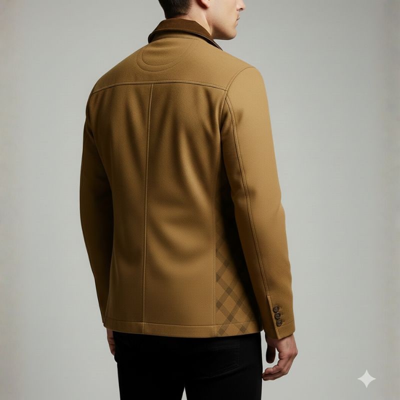 Brescia Men's Heavy Cotton Twill Field Jacket with Suede Accents and Checked Lining