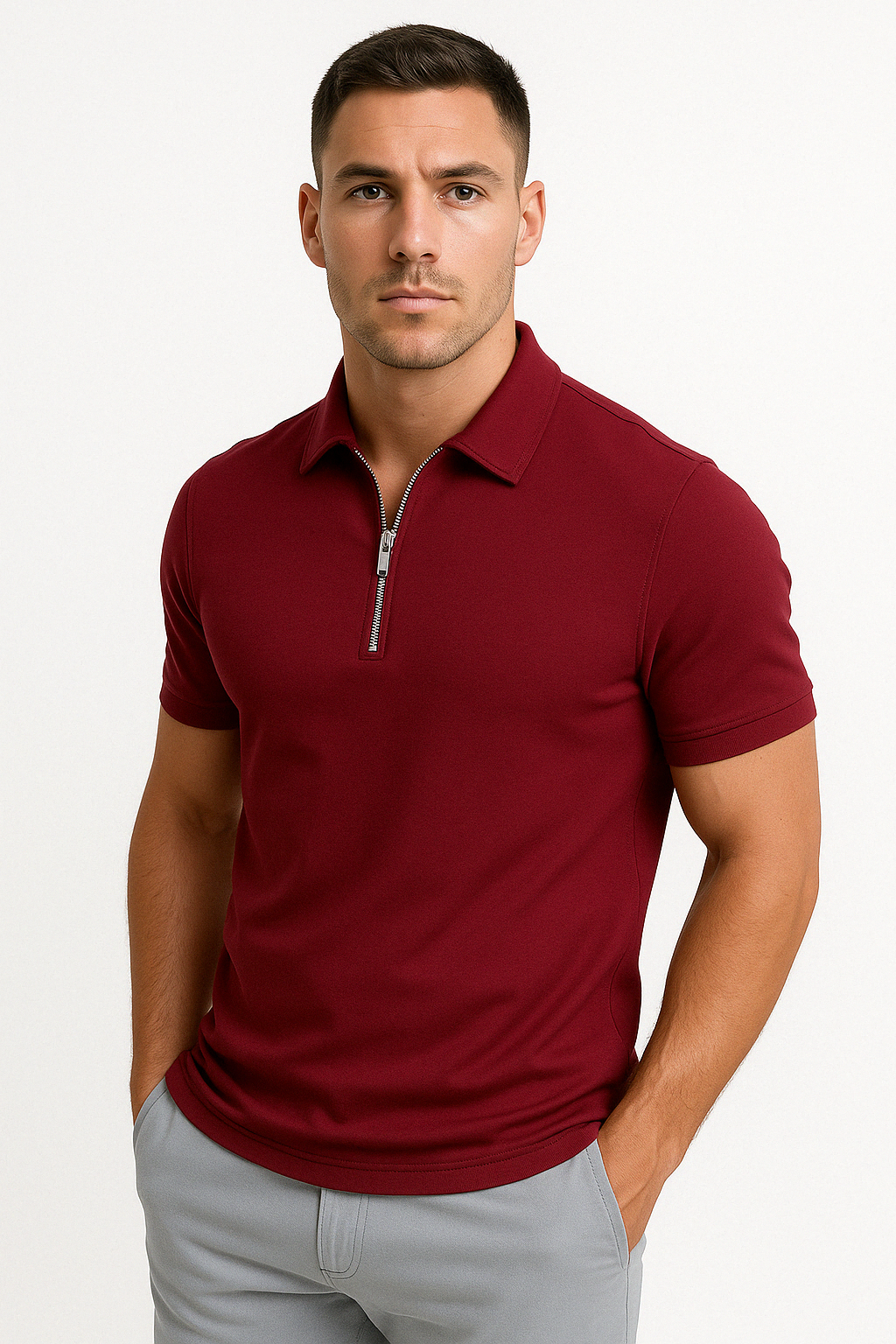 Dario Slim-Fit Knit Polo with Contemporary Mid-Zip Design