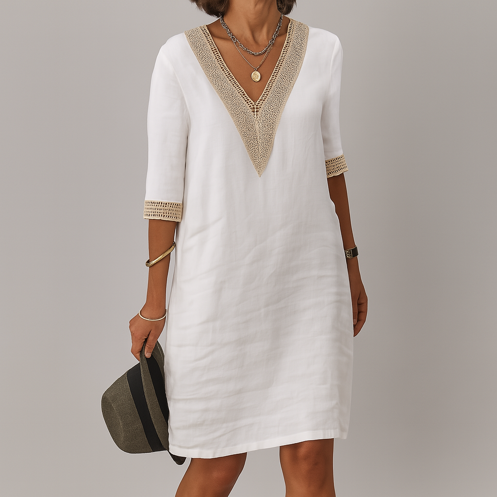 Plenie Cotton Linen Summer Midi Dress Lightweight Relaxed Fit Casual Wear