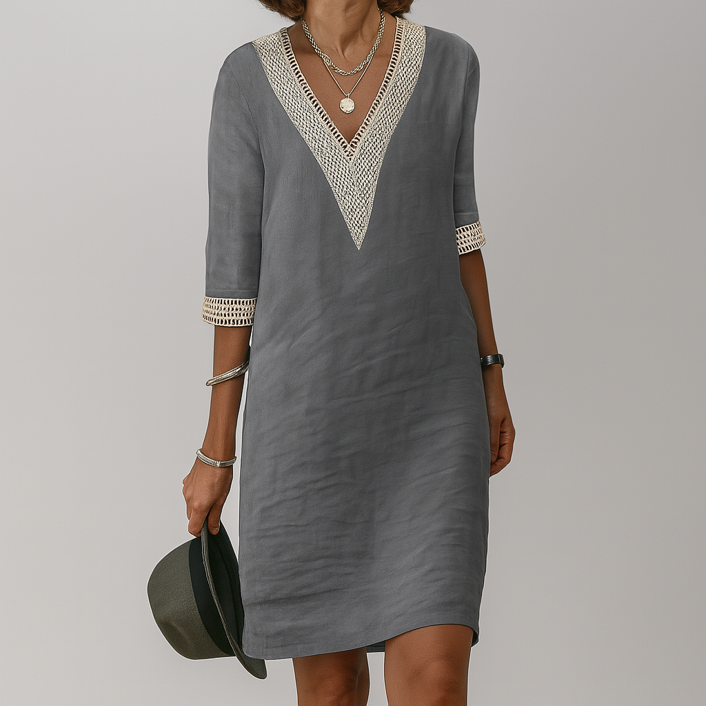 Plenie Cotton Linen Summer Midi Dress Lightweight Relaxed Fit Casual Wear