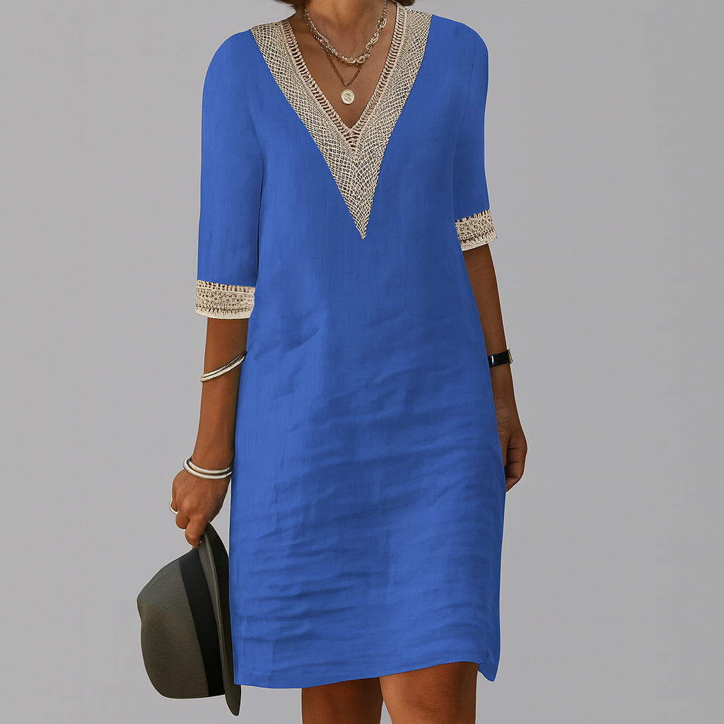 Plenie Cotton Linen Summer Midi Dress Lightweight Relaxed Fit Casual Wear