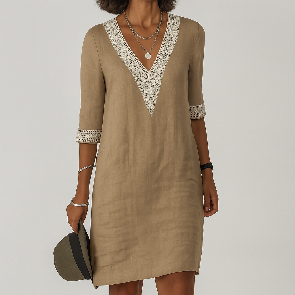 Plenie Cotton Linen Summer Midi Dress Lightweight Relaxed Fit Casual Wear