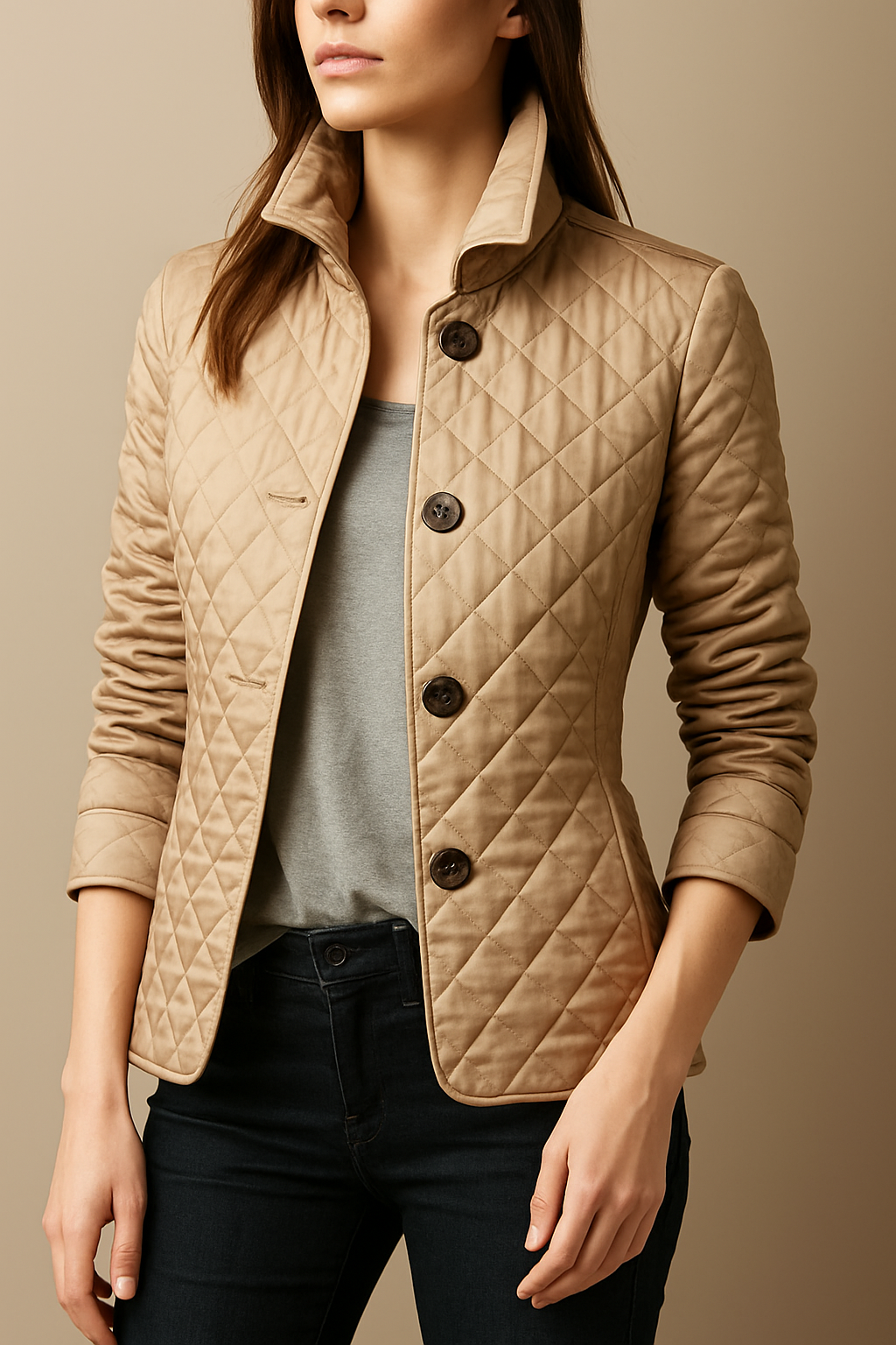 Celeste Quilted Women's Coat – Button-Up Winter Jacket for Office and Streetwear