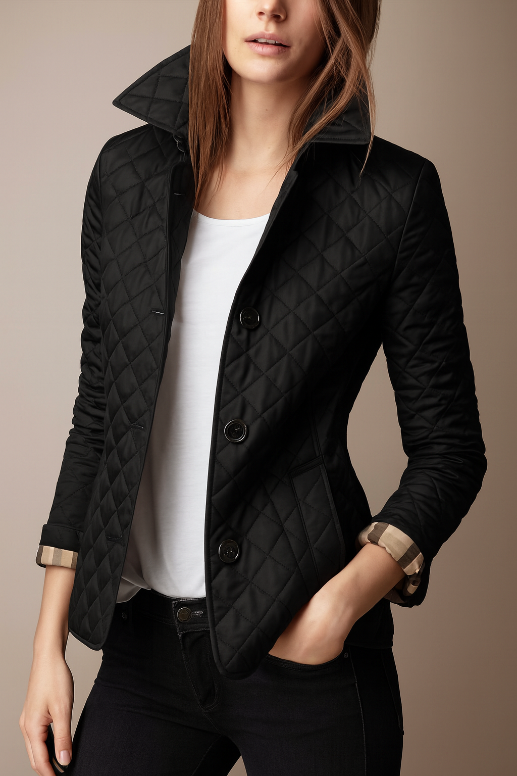 Celeste Quilted Women's Coat – Button-Up Winter Jacket for Office and Streetwear