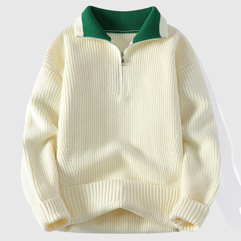 Castro Men's Colorblock Polo Sweater – Elegant Ribbed Knit with Timeless Collar