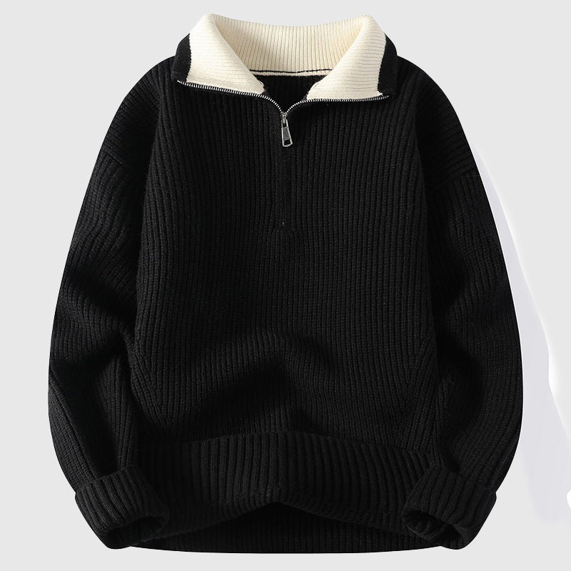 Castro Men's Colorblock Polo Sweater – Elegant Ribbed Knit with Timeless Collar