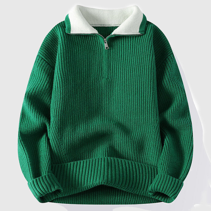 Castro Men's Colorblock Polo Sweater – Elegant Ribbed Knit with Timeless Collar
