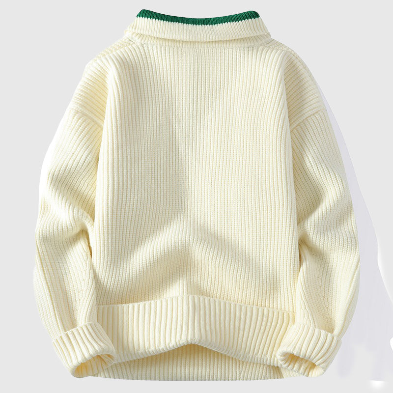 Castro Men's Colorblock Polo Sweater – Elegant Ribbed Knit with Timeless Collar