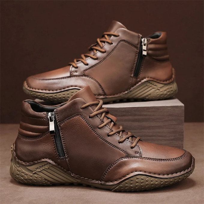Dantelo Men's Full-Grain Leather Ankle Boots – Zip-Up Design for All-Day Comfort