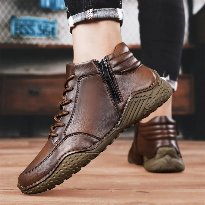Dantelo Men's Full-Grain Leather Ankle Boots – Zip-Up Design for All-Day Comfort