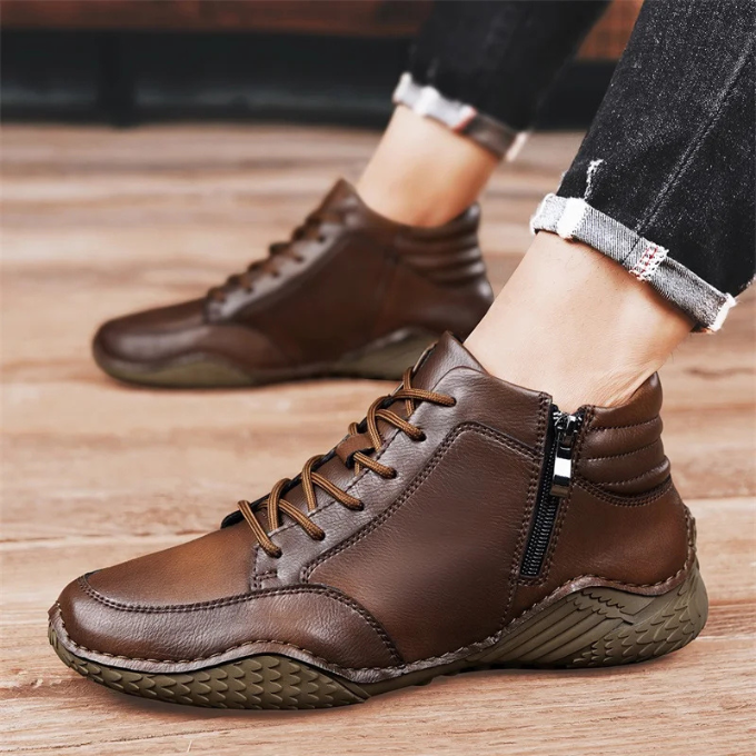 Dantelo Men's Full-Grain Leather Ankle Boots – Zip-Up Design for All-Day Comfort