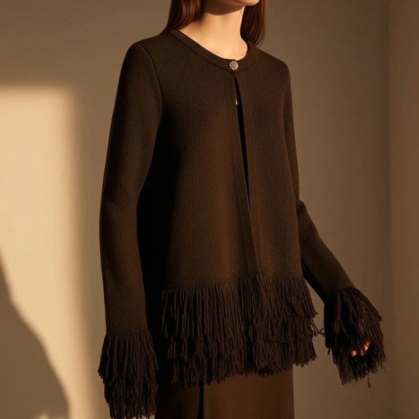 Carina Women's Fringe Style Knit Cardigan – Structured Silhouette