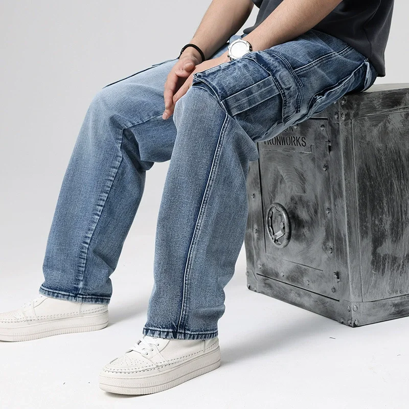 Griffin Men's Relaxed Fit Cargo Pants – Faded Denim Trousers with Utility Pockets