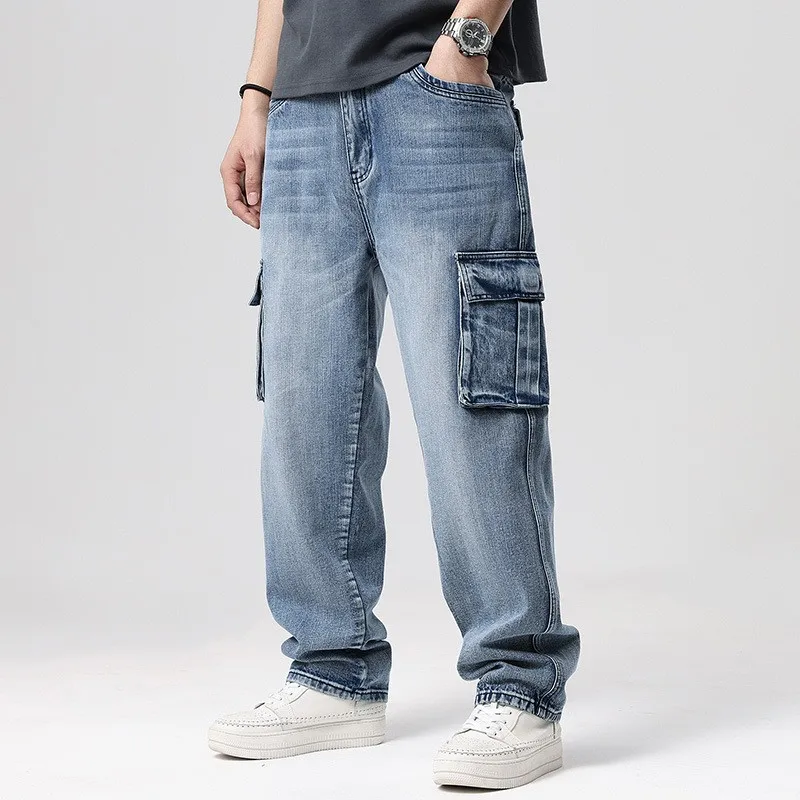 Griffin Men's Relaxed Fit Cargo Pants – Faded Denim Trousers with Utility Pockets