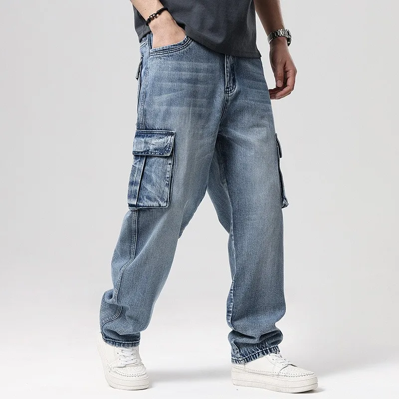 Griffin Men's Relaxed Fit Cargo Pants – Faded Denim Trousers with Utility Pockets