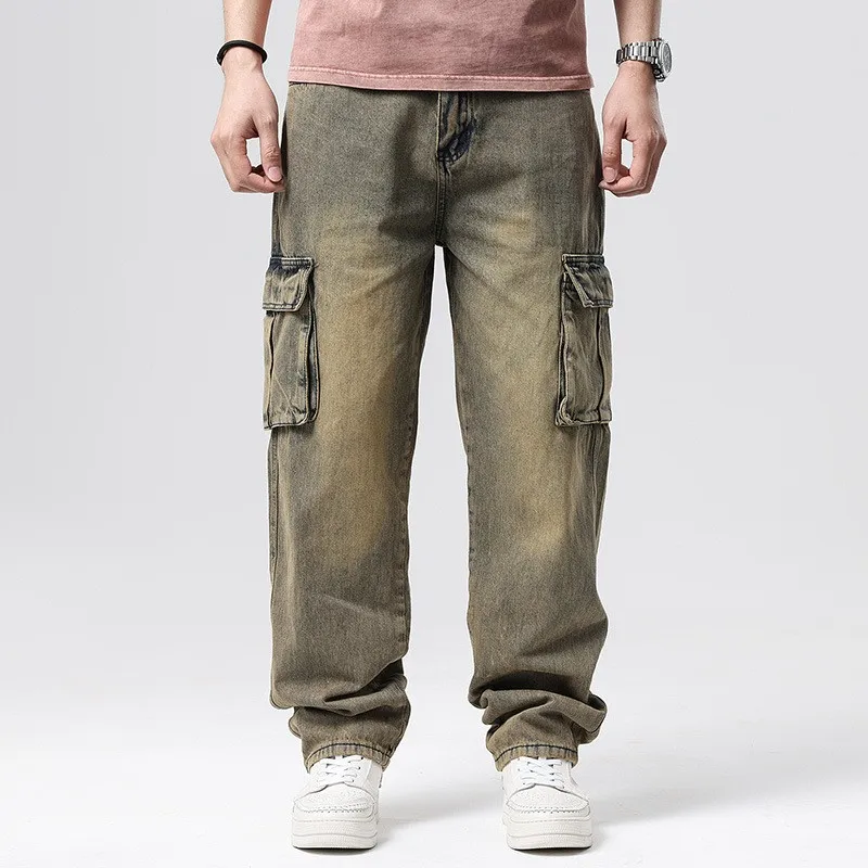 Griffin Men's Relaxed Fit Cargo Pants – Faded Denim Trousers with Utility Pockets