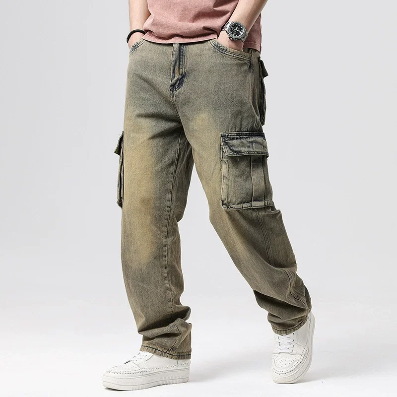 Griffin Men's Relaxed Fit Cargo Pants – Faded Denim Trousers with Utility Pockets