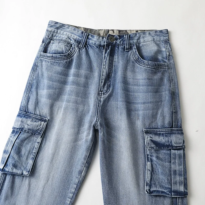 Griffin Men's Relaxed Fit Cargo Pants – Faded Denim Trousers with Utility Pockets