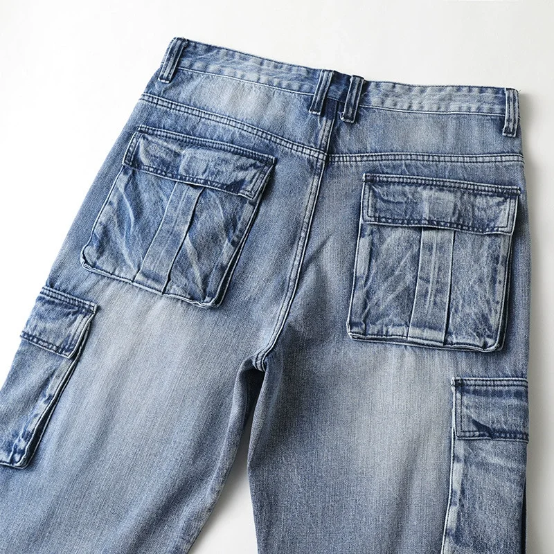 Griffin Men's Relaxed Fit Cargo Pants – Faded Denim Trousers with Utility Pockets