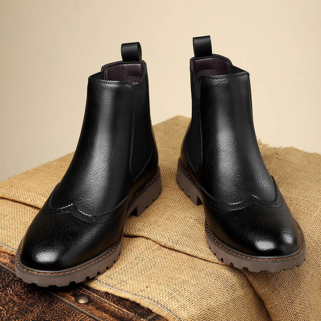 Carrington Men's Genuine Leather Chelsea Boots with Brogue Detailing