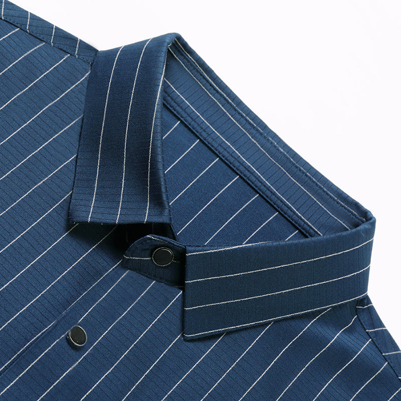 Felix Pinstripe Short-Sleeve Button-Up Shirt in Wrinkle-Resistant Stretch Fabric