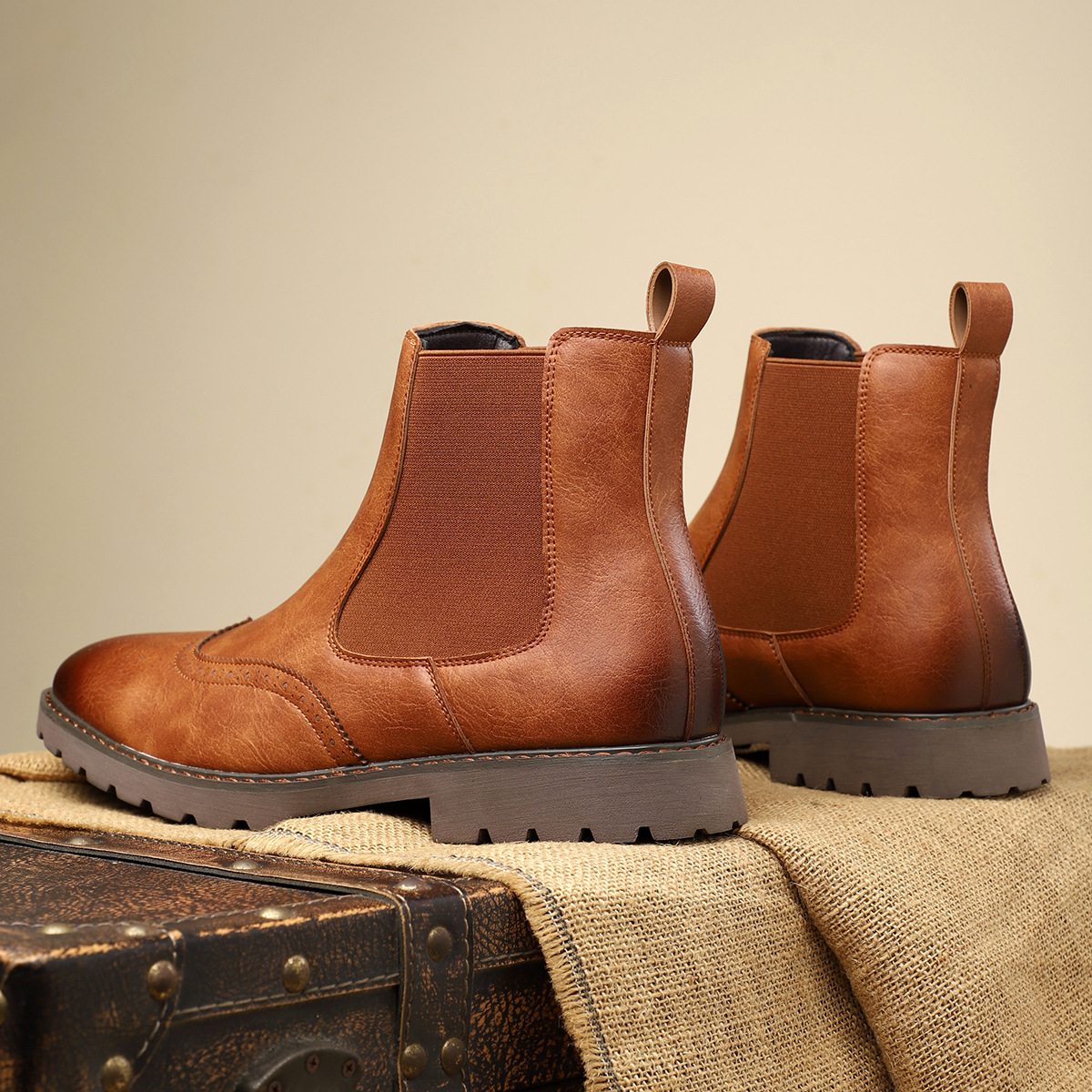 Carrington Men's Genuine Leather Chelsea Boots with Brogue Detailing