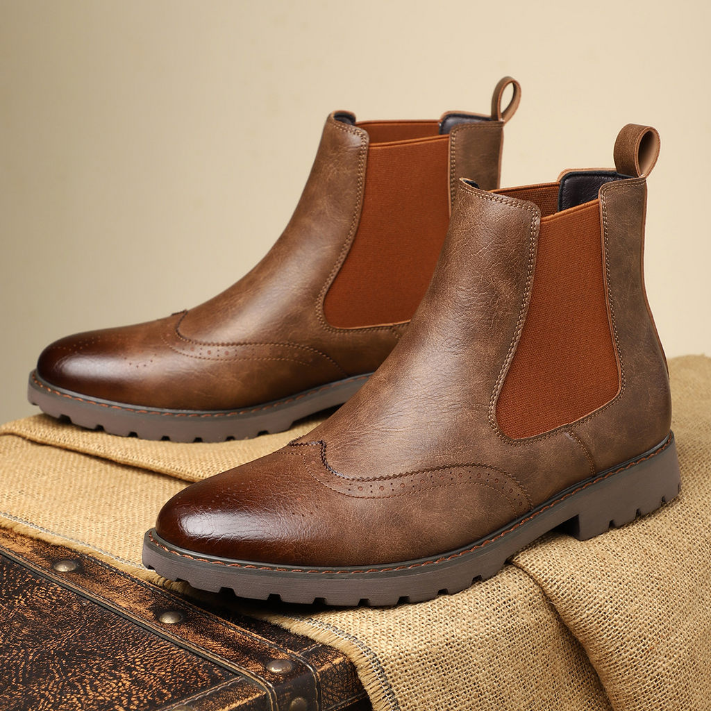 Carrington Men's Genuine Leather Chelsea Boots with Brogue Detailing