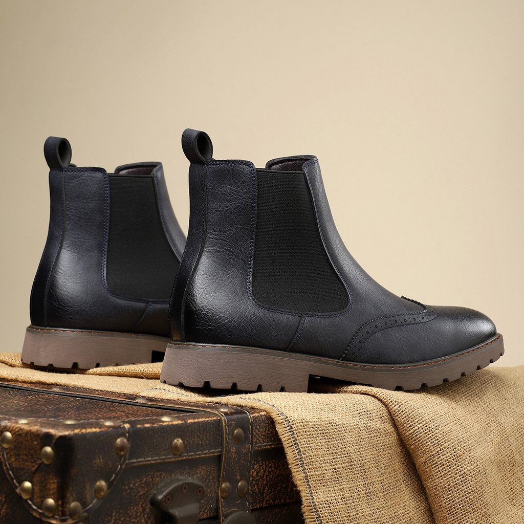 Carrington Men's Genuine Leather Chelsea Boots with Brogue Detailing