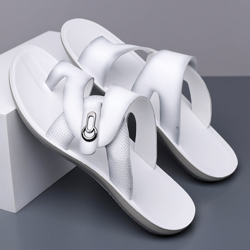 Arman Leather Slide Sandals Modern Toe Post Casual Footwear