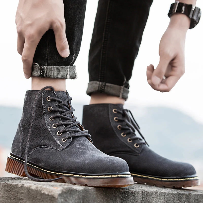 Bennetton Men's Lace-Up Suede Boots with Cushioned Insole & Durable Outsole